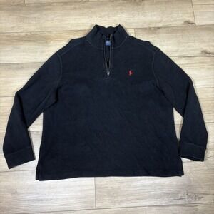Vintage Polo Ralph Lauren Sweater Mens XL Black Quarter Zip Mock Neck Pony